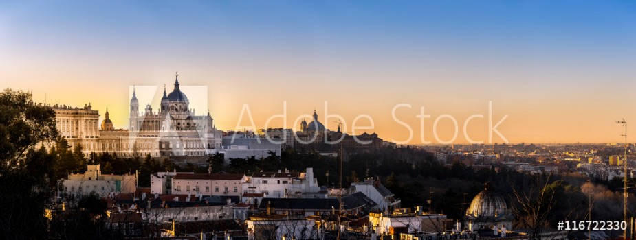 Bild på MadridSpain skyline and  Almudena Cathedral at sunrise 